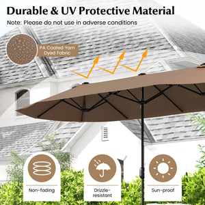 13FT Double-sided Patio Twin Table Umbrella with Crank Handle-Tan view 7