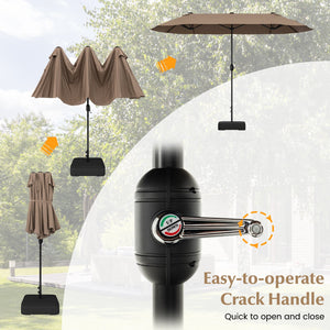 13FT Double-sided Patio Twin Table Umbrella with Crank Handle-Tan view 8