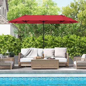 13 Feet Double-Sided Patio Twin Table Umbrella with Crank Handle-Wine view 2