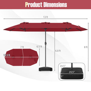 13 Feet Double-Sided Patio Twin Table Umbrella with Crank Handle-Wine view 5