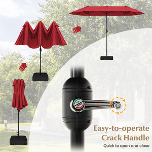 13 Feet Double-Sided Patio Twin Table Umbrella with Crank Handle-Wine view 7