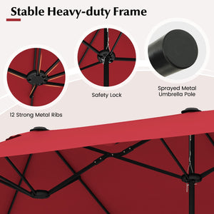 13 Feet Double-Sided Patio Twin Table Umbrella with Crank Handle-Wine view 8
