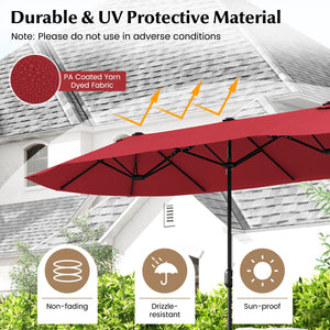13 Feet Double-Sided Patio Twin Table Umbrella with Crank Handle-Wine view 9