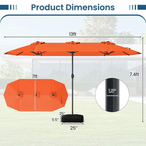 13FT Double-sided Patio Umbrella with Solar Lights for Garden Pool Backyard-Orange view 4