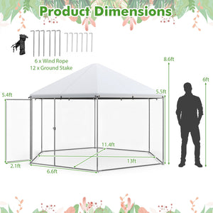 13FT Large Metal Hexagonal Chicken Coop with Wire Mesh and Lockable Door view 5