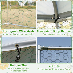 13FT Large Metal Hexagonal Chicken Coop with Wire Mesh and Lockable Door view 6