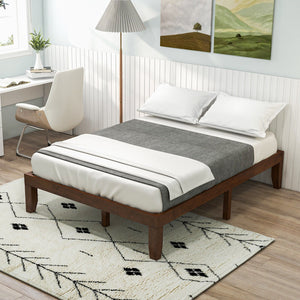14 Inch Full Size Wood Platform Bed Frame with Wood Slat Support-Coffee view 3