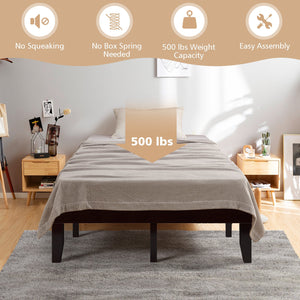 14 Inch Full Size Wood Platform Bed Frame with Wood Slat Support-Brown view 3