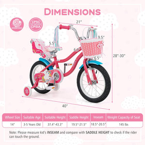 14 Inch Girls Bike for 3-5 Years Old Kids Bike with Doll Seat and Training Wheels view 4