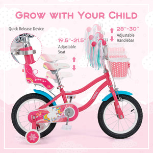 14 Inch Girls Bike for 3-5 Years Old Kids Bike with Doll Seat and Training Wheels view 6