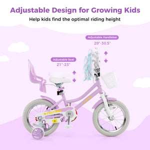 14 Inch Girls Bike Kids Bicycle with Doll Seat and Streamers for Children 3-5 Years Old view 5