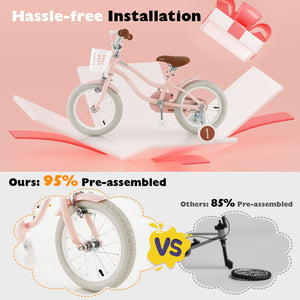 14 Inch Kid's Bike with Removable Training Wheels and Basket-Pink view 6