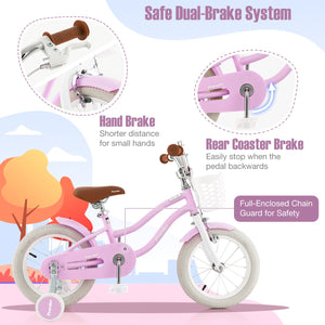 14 Inch Kid's Bike with Removable Training Wheels and Basket-Purple view 4