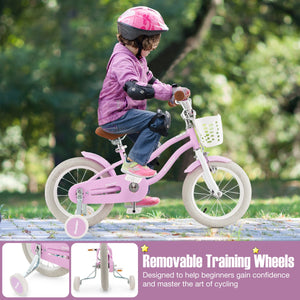 14 Inch Kid's Bike with Removable Training Wheels and Basket-Purple view 5