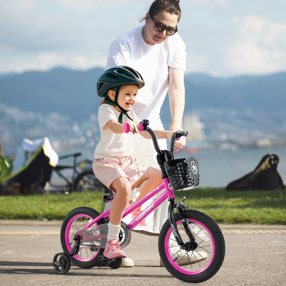 14 Inch Kids Bike Adjustable Bicycle with Front Basket for Children Aged 4-5 Years Old view 2