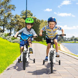 14 Inch Kids Bike Adjustable with 2 Training Wheels for 3-5 Years Old-White view 2