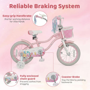 14 Inch Kids Bike Adjustable with Basket and Streamers for Girls Aged 3-5 Years Old Pink view 6