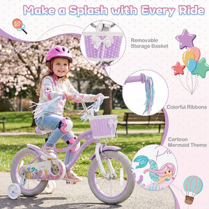 14 Inch Kids Bike Adjustable with Basket and Streamers Purple - Princess of the Sea Theme view 5