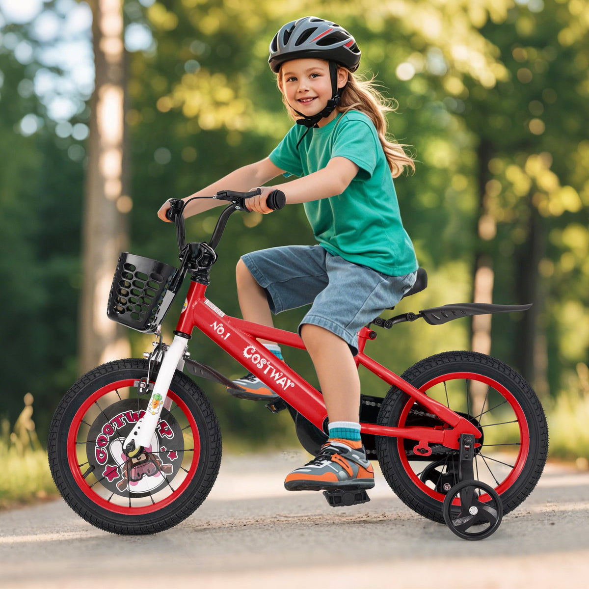 14 Inch Kids Bike Adjustable with Storage Basket and Double Brake for 3-5 Years Old-14 inches view 2