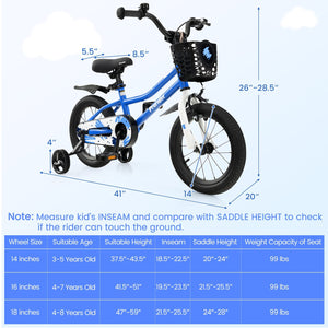 14 Inch Kids Bike with 2 Training Wheels for 3-5 Years Old-Blue view 4