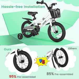 14 Inch Kids Bike with 2 Training Wheels for 3-5 Years Old-Black & White view 6