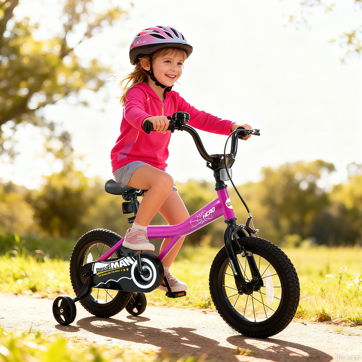14-Inch Kids Bike with Removable Training Wheels Pink-Brave Hero view 2