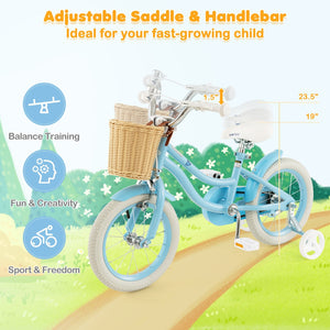 14-Inch Kids Bike with Training Wheels and Adjustable Handlebar Seat-Blue view 6