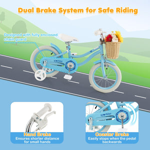 14-Inch Kids Bike with Training Wheels and Adjustable Handlebar Seat-Blue view 7