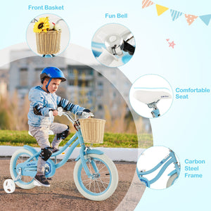 14-Inch Kids Bike with Training Wheels and Adjustable Handlebar Seat-Blue view 9