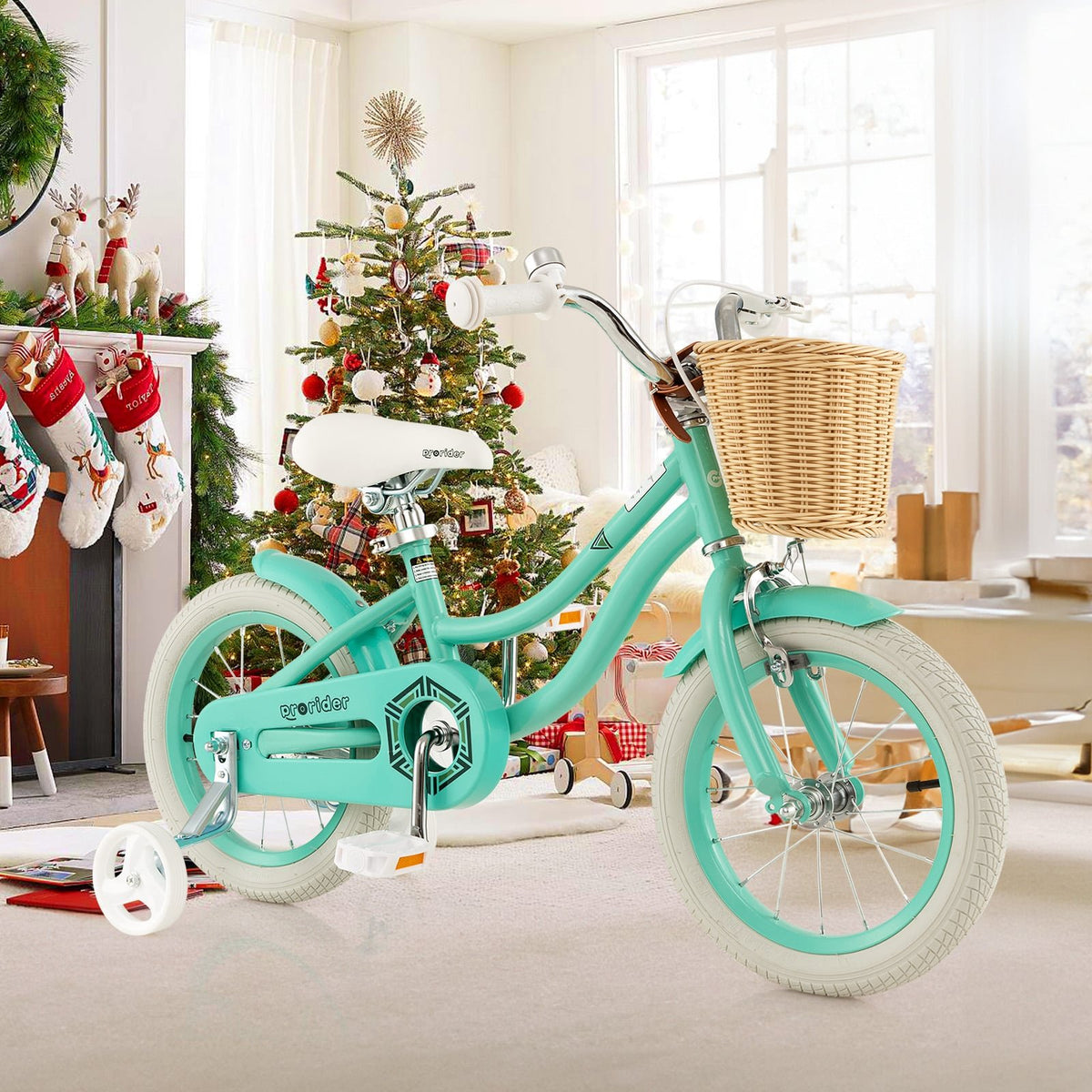14-Inch Kids Bike with Training Wheels and Adjustable Handlebar Seat-Green view 2