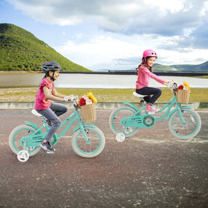 14-Inch Kids Bike with Training Wheels and Adjustable Handlebar Seat-Green view 3