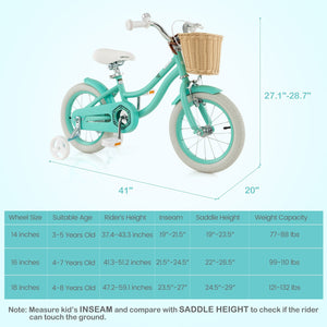 14-Inch Kids Bike with Training Wheels and Adjustable Handlebar Seat-Green view 5