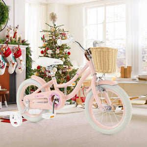 14-Inch Kids Bike with Training Wheels and Adjustable Handlebar Seat-Pink view 2