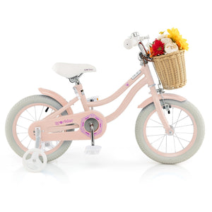 14-Inch Kids Bike with Training Wheels and Adjustable Handlebar Seat-Pink view 4