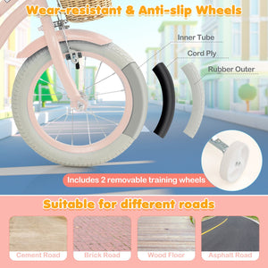 14-Inch Kids Bike with Training Wheels and Adjustable Handlebar Seat-Pink view 8