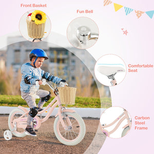 14-Inch Kids Bike with Training Wheels and Adjustable Handlebar Seat-Pink view 9