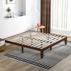14 Inch King Size Rubber Wood Platform Bed Frame with Wood Slat Support-Walnut view 3