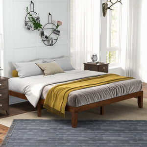 14 Inch King Size Rubber Wood Platform Bed Frame with Wood Slat Support-Walnut view 7