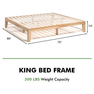 14 Inch King Size Wood Platform Bed Frame-Natural view 4