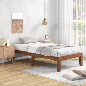 14 Inch Twin Size Rubber Wood Platform Bed Frame with Wood Slat Support-Walnut view 2