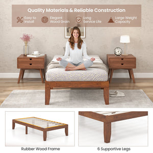14 Inch Twin Size Rubber Wood Platform Bed Frame with Wood Slat Support-Walnut view 7