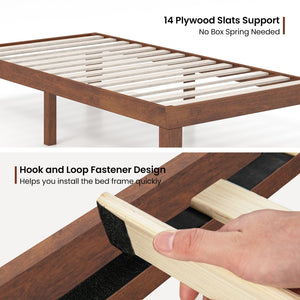 14 Inch Twin Size Rubber Wood Platform Bed Frame with Wood Slat Support-Walnut view 8