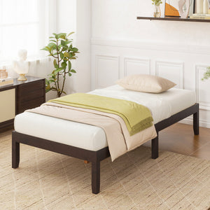 14 Inch Twin Wood Platform Bed Frame with Wooden Slats Support-Espresso view 2