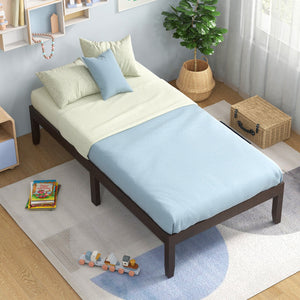14 Inch Twin Wood Platform Bed Frame with Wooden Slats Support-Espresso view 3