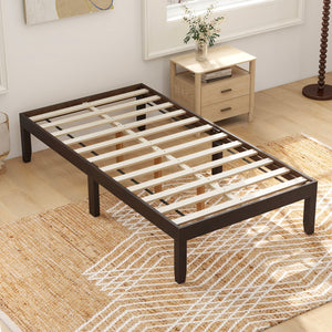 14 Inch Twin Wood Platform Bed Frame with Wooden Slats Support-Espresso view 6