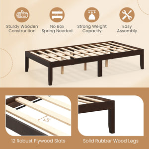 14 Inch Twin Wood Platform Bed Frame with Wooden Slats Support-Espresso view 8