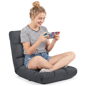 14-Position Adjustable Floor Chair for Adults with Back Support and Comfy Cushion-Gray view 2