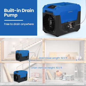 140 Pints Commercial Dehumidifier with Pump and Drain Hose-Blue view 4