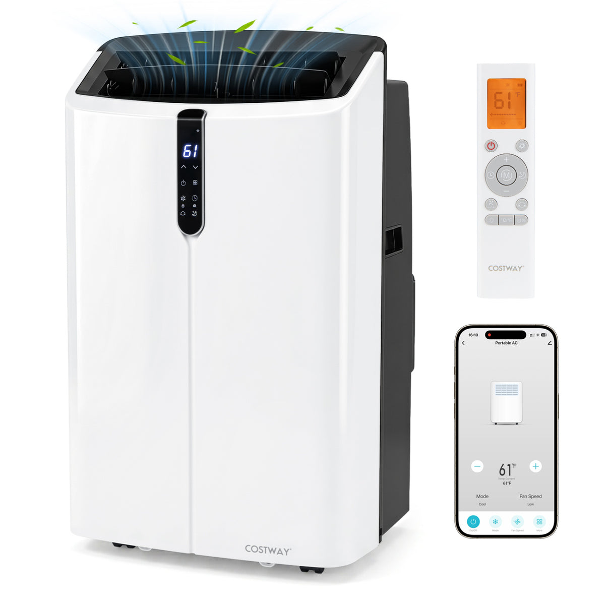14000 BTU Smart Portable AC with APP Voice Control 47 dB for Rooms 750 Sq.Ft-Black view 2
