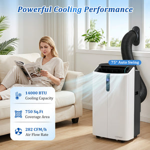 14000 BTU Smart Portable AC with APP Voice Control 47 dB for Rooms 750 Sq.Ft-Black view 4